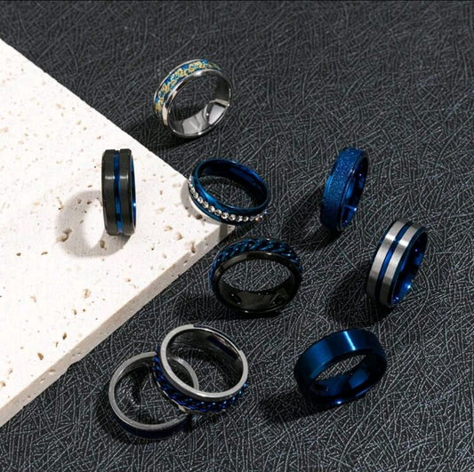 9 Pièces/set Bagues De Cadeau De Mode Populaire Pour Homme En Acier Inoxydable