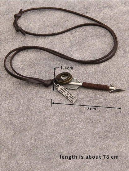 1 pièce Collier pendentif en alliage et en forme de pointe de flèche avec corde torsadée pour hommes, cadeau de la Saint-Valentin