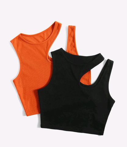 2 pièces Ensemble de débardeurs moulants en tricot de couleur unie pour femmes, Printemps/Été