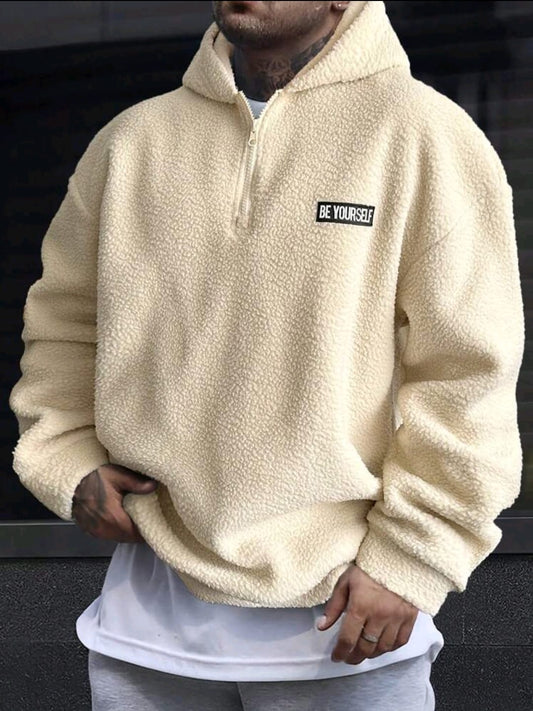 Manfinity Homme Sweat À Capuche En Peluche Pour Hommes, Avec Demi-fermeture Éclair, Lettre Brodée Et Épaule Tombante