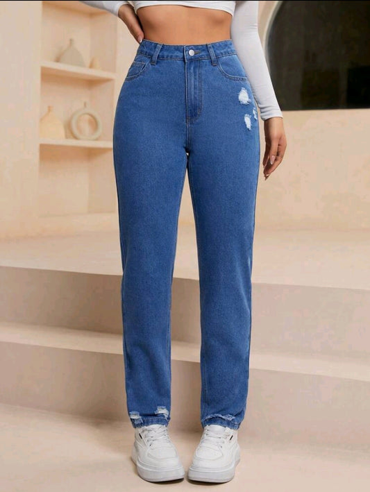 Jeans casual, fuselés et délavés avec poches pour femmes