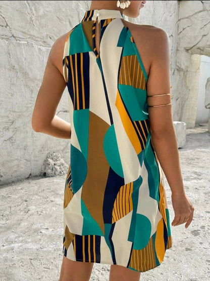 Breezaya Robe d'été à col ras-du-cou avec imprimé géométrique, tenue de plage pour les femmes
