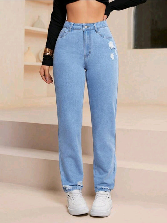 Jeans casual, fuselés et délavés avec poches pour femmes