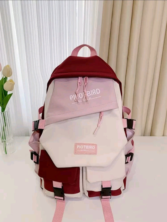 Pilotbird Grand sac à dos décontracté à plusieurs poches de couleur contrastée pour étudiants