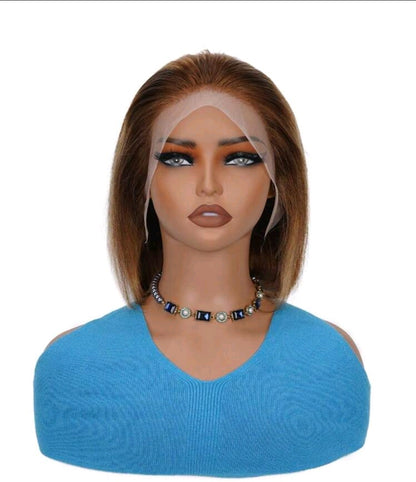 Perruque Bob avec mèches, perruque frontale en dentelle 13x4 en cheveux humains, dégradé brun P4/27 miel blond, perruque Bob en cheveux humains