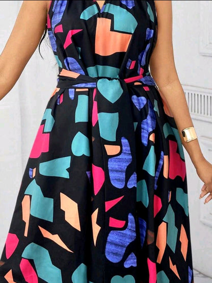 Robes de vacances Robe avec ceinture à nœud et imprimé géométrique pour femmes, pour l'été