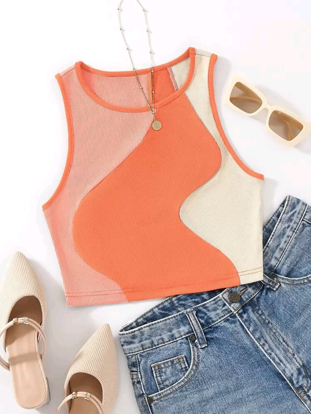 Flirla Top sans manches à blocs de couleurs