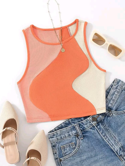 Flirla Top sans manches à blocs de couleurs