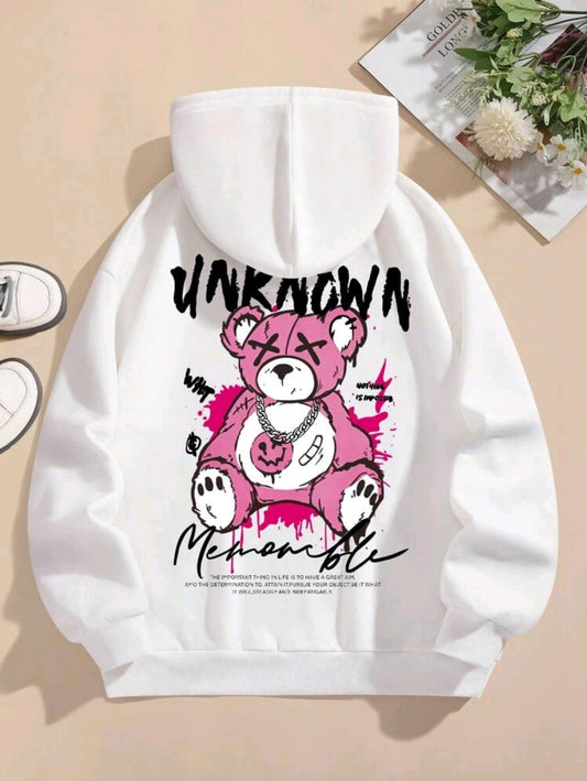 INAWLY sweat-shirt à capuche imprimé de mignons ours de bandes dessinées pour femmes.