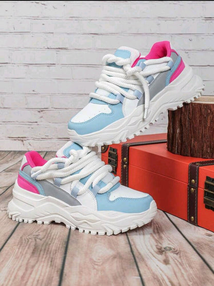 Basiques Noir et Blanc Mode Lacets Épais Plateforme Talon Caché Baskets Décontractées Sports