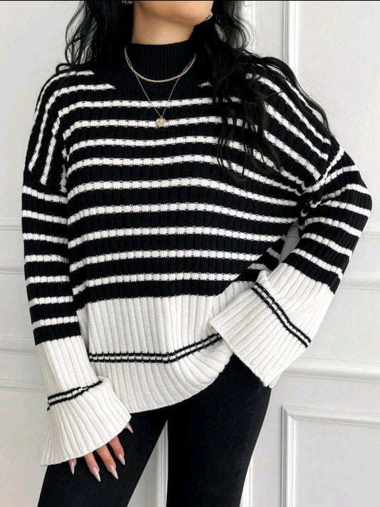 Pull-shirt à manches raglan avec motif rayé, pour l'hiver