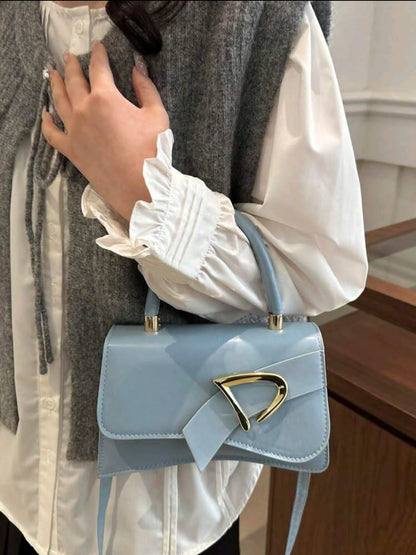 2025 Nouveau style, petit sac à bandoulière carré de femme bleu simple et à la mode, sangle d'épaule réglable en PU