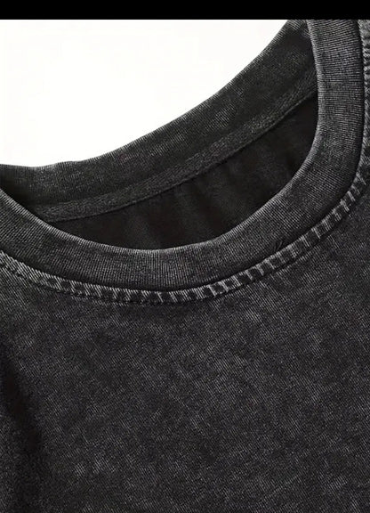 T-shirt graphique "Shaun" d'inspiration anime pour hommes de grande taille - Coton lavé noir