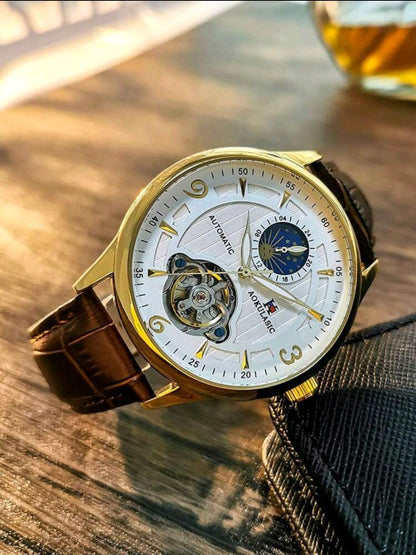 1 pièce Montre Mécanique Brun En Relief De Crocodile En Polyuréthane