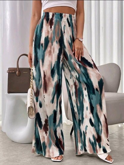 Franclia Pantalon décontracté plissé imprimé géométrique à taille élastique pour femme