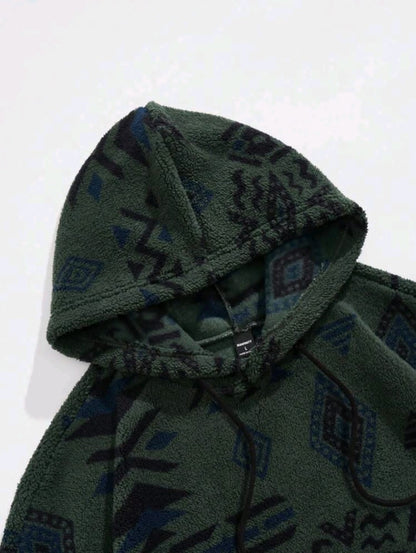 Manfinity Hypemode Sweat-shirt à capuche en molleton ample pour hommes avec motif géométrique, poche kangourou et cordon de serrage