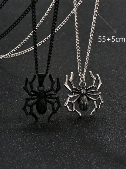 2 Pièces Collier Pendentif En Forme D'araignée En 3d De Style Gothique À La Mode Pour Hommes