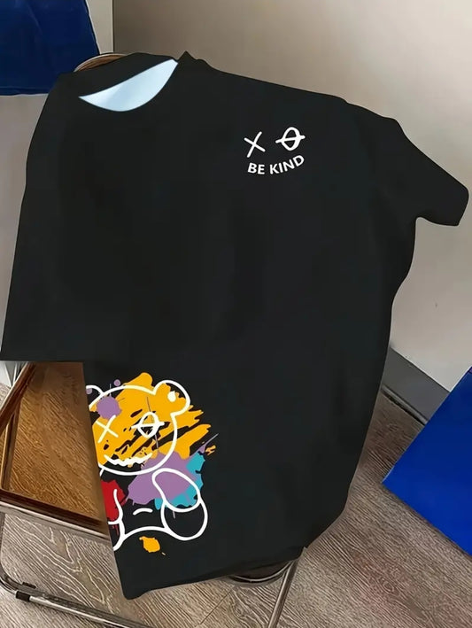 T-shirt Imprimé Numérique Pour Hommes, Col Rond, T-shirt À Motif D'ours Tendance