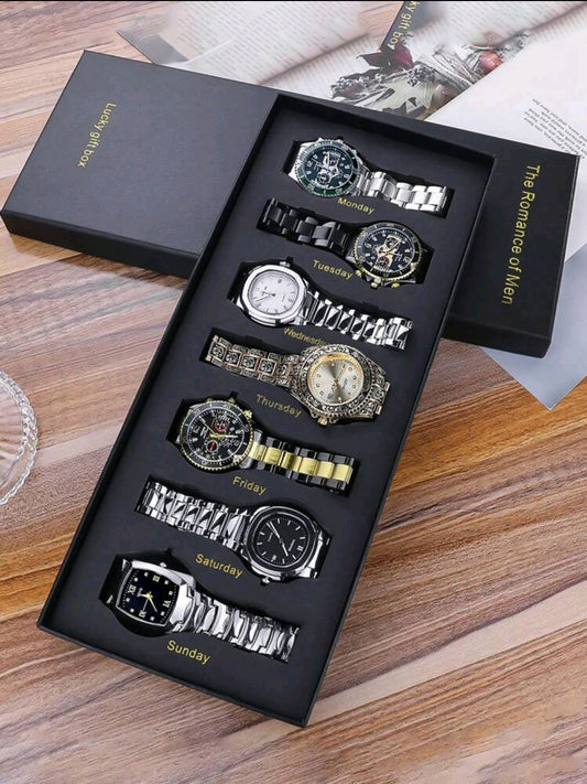 7 pièces/Set de montres de mode de luxe pour hommes, cadeau parfait pour les amis et les pères