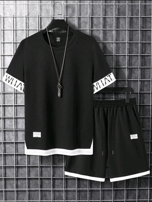 Manfinity Homme 2 pièces/set Top à manches courtes décontracté et shorts, mode minimaliste pour un port quotidien