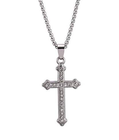 1 pièce Nouveau collier de croix en acier inoxydable incrusté de strass, style minimaliste, cadeau, en gros, transfrontalier, de haute qualité, chaîne longue pour pull, plaqué or, pendentif.