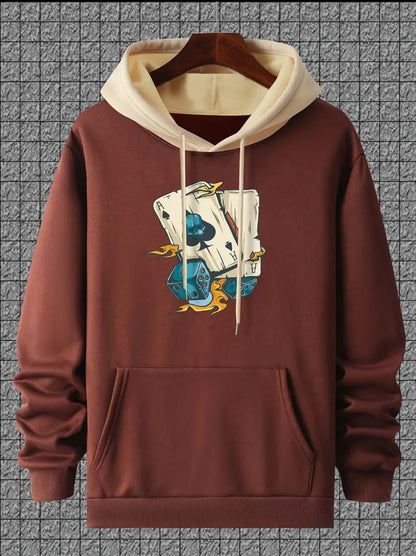 Sweat à Capuche Tendance pour Homme avec Imprimé de Cartes de Poker -