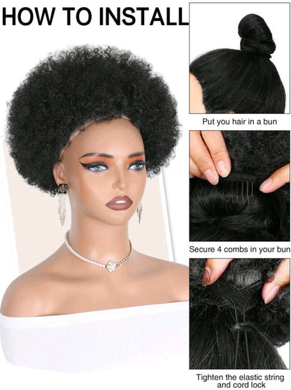 Extensions de queue de cheval à cordon avec chignon à cheveux frisés afros de 8/10/12 pouces. Utilisables au quotidien, pour les fêtes, Halloween, le cosplay