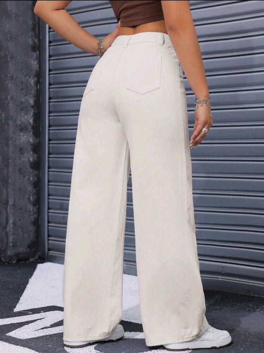 Jeans amples et décontractés à jambes larges avec poches pour femmes