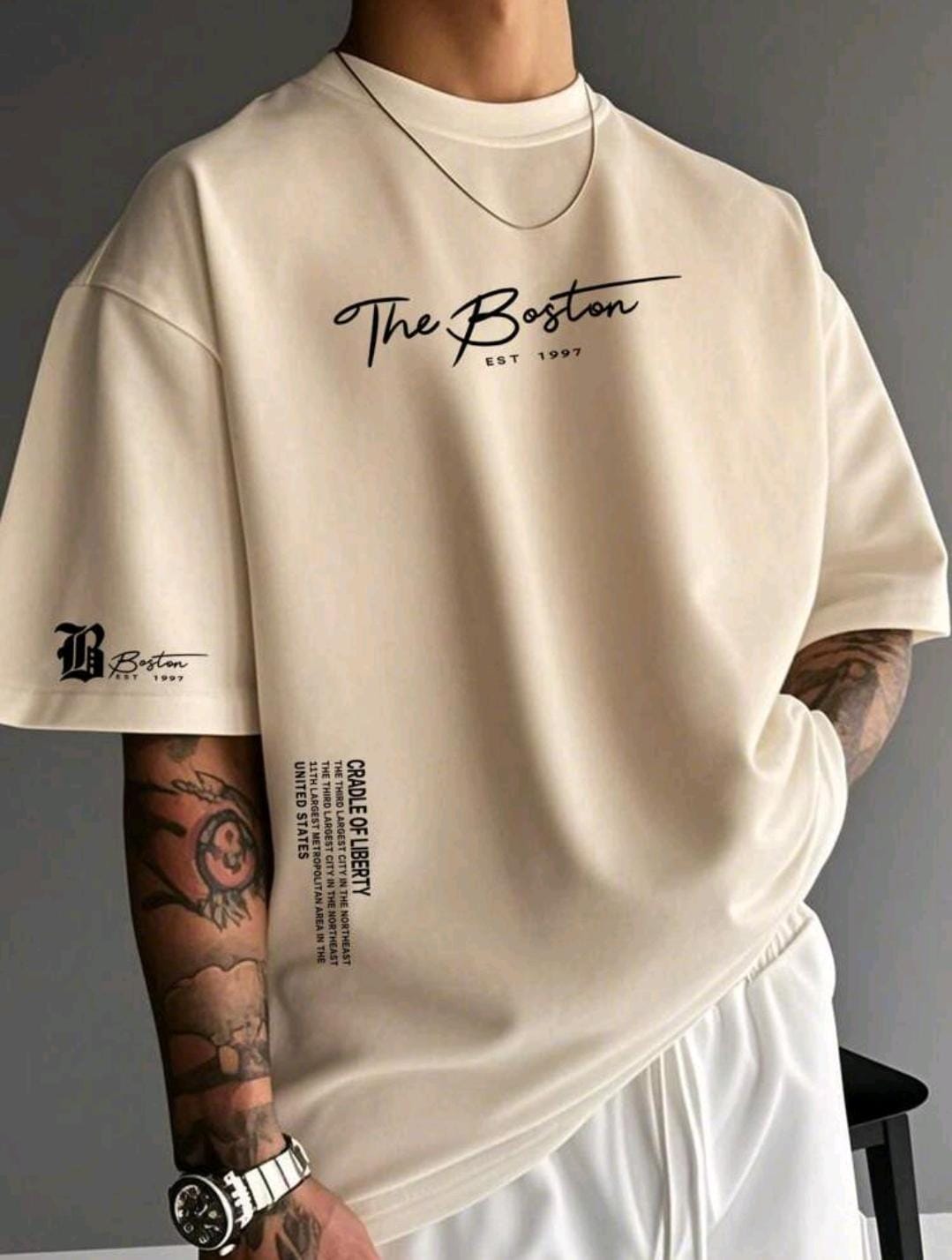 Manfinity Homme T-shirt décontracté à col rond et à manches courtes pour hommes avec lettre estampée pour l'été