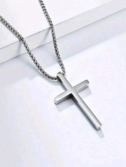 1 pièce de collier simple et en acier inoxydable avec un pendentif croix, style hip-hop de rue, convenant pour un port quotidien par les hommes