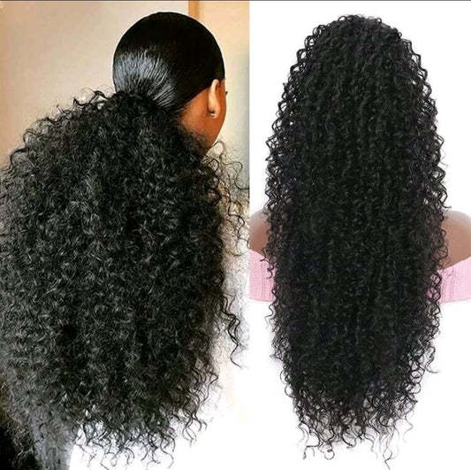 Ponytail à cordonnet, boucles profondes, extension de queue de cheval instantanée, synthétique résistant à la chaleur, style protecteur, morceaux de cheveux bouclés afro kinky pour femmes