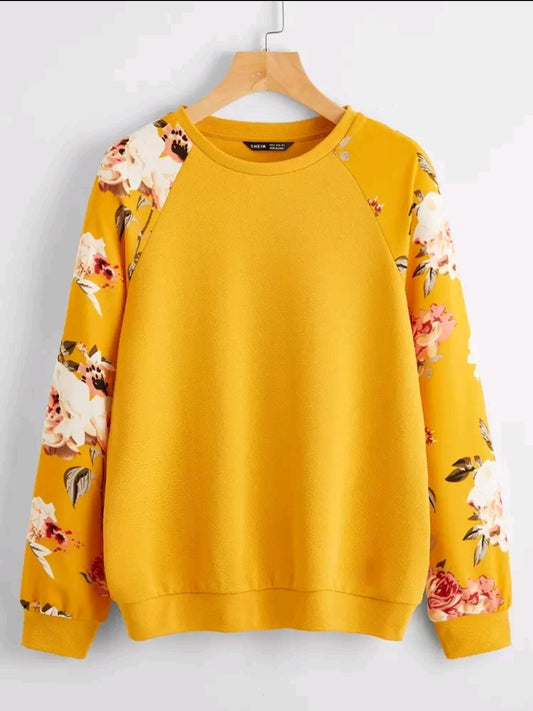 Pull à manches raglan à imprimé floral, hauts à manches longues