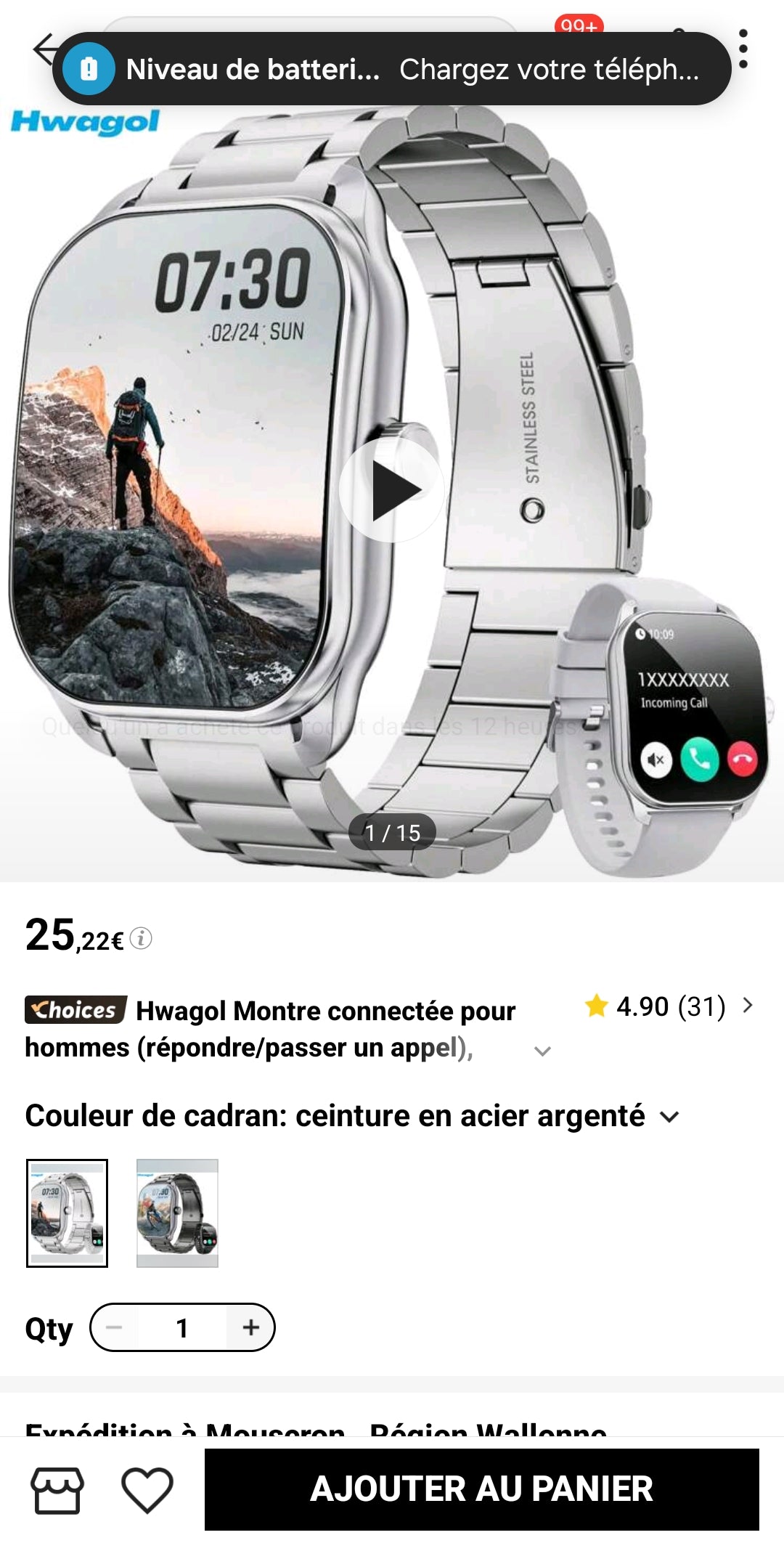 Hwagol Montre connectée pour hommes (répondre/passer des appels), smartwatch pour hommes