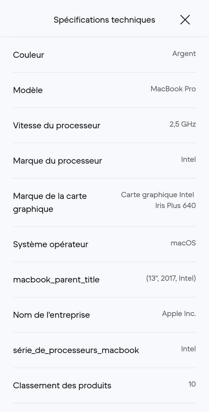 MacBook Pro 13" Retina (2017) - Core i5 2,3 GHz, SSD 128 Go - 8 Go - QWERTY - Anglais