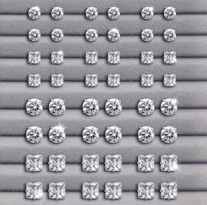 48 pièces/set Boucles d'oreilles à tige rondes et carrées en CZ pour femmes, design élégant et simple, cadeau de mode polyvalent et décontracté