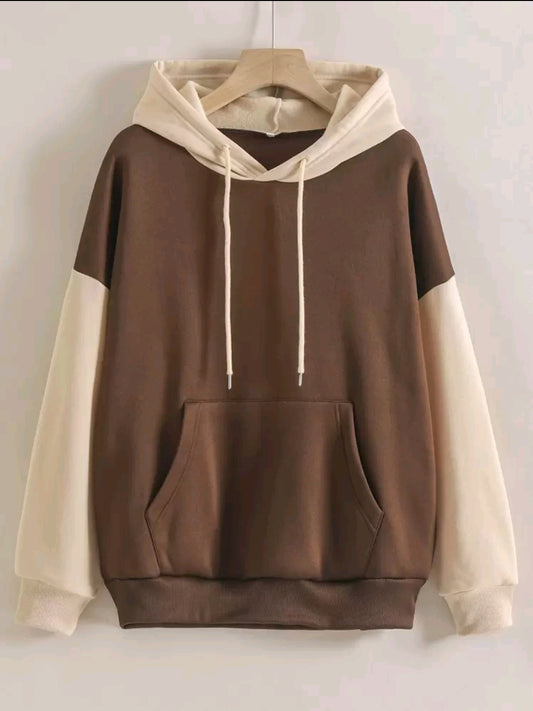 INAWLY sweat-shirt à capuche doublé en polaire avec poches à cordon de serrage, à blocs de couleurs, manches longues