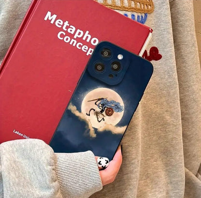 Coque de Téléphone Souple avec Motif Lune Manga et Yeux d'Ange en Impression UV Mat, Protection Complète à 360 Degrés pour iPhone 16 11 12 13 14 15 Pro Max XR X/XS 7 8 Plus SE Mini