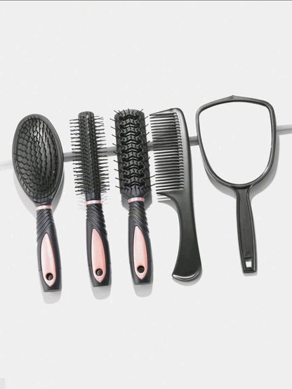 5 pièces Set de peignes à cheveux, 4 pièces Brosse à cheveux et 1 pièce Miroir, Brosse à cheveux à coussin et brosse à cheveux ronde