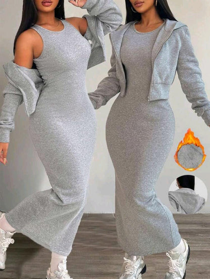Ensemble 2 pièces comprenant un sweat-shirt à capuche zippé décontracté